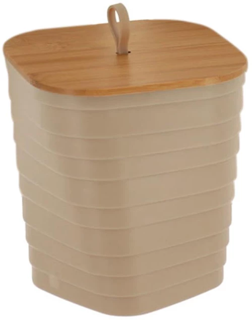 Καλάθι απορριμμάτων PP μπεζ  με καπάκι bamboo