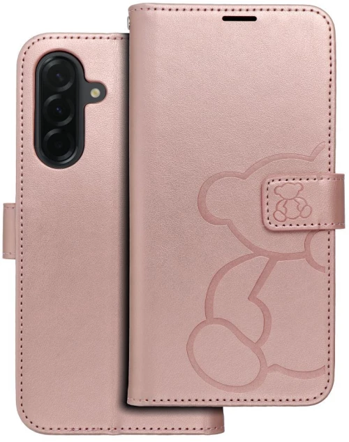 Mezzo Book Case For Samsung A36 5G Teddy Bear Rose Gold