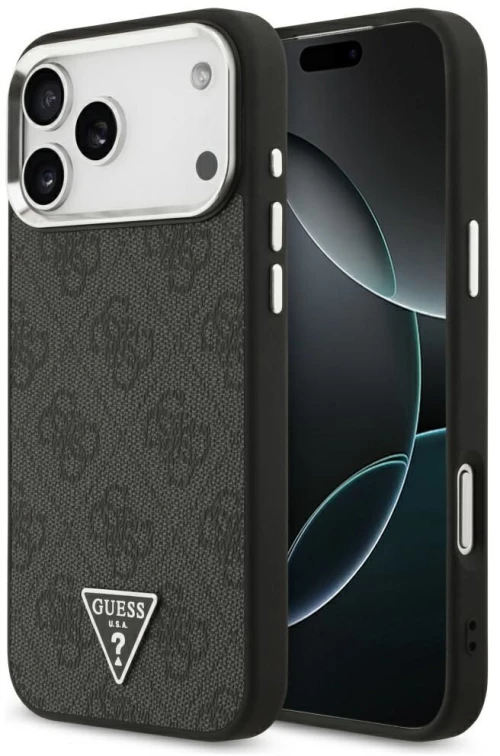 Guess Case For Iphone 17 Pro Max Compatible With Magsafe Guhmp17Xp4Tsrcmk (Pu 4G W/Triangle Logo Sl) Black