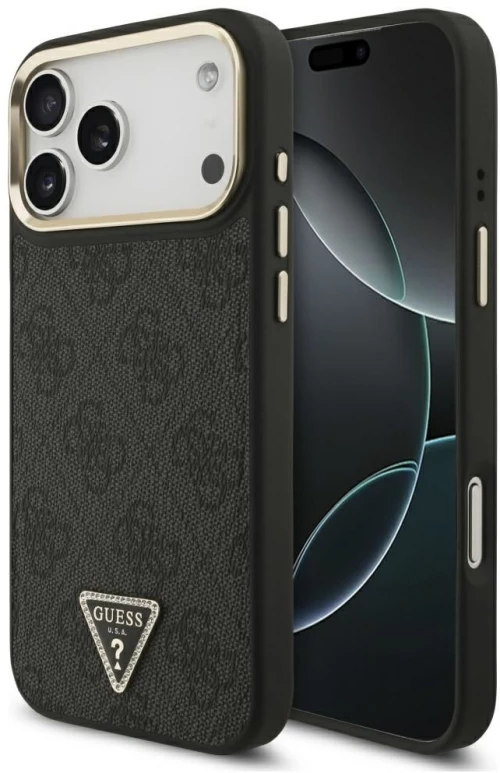 Guess Case For Iphone 17 Pro Max Compatible With Magsafe Guhmp17Xp4Gtdgmk (4G Pu W/ Triangle Logo) Gold Black