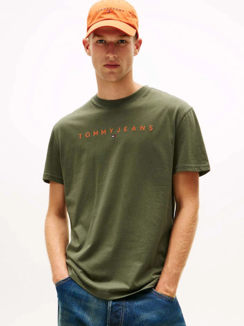 Tommy Jeans ανδρικό βαμβακερό regular t-shirt λαδί DM0DM20744-0H8