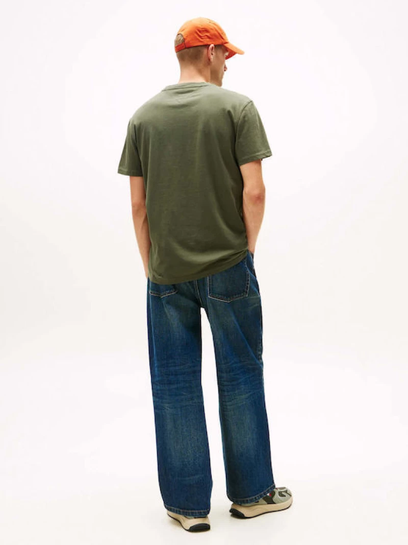 Tommy Jeans ανδρικό βαμβακερό regular t-shirt λαδί DM0DM20744-0H8