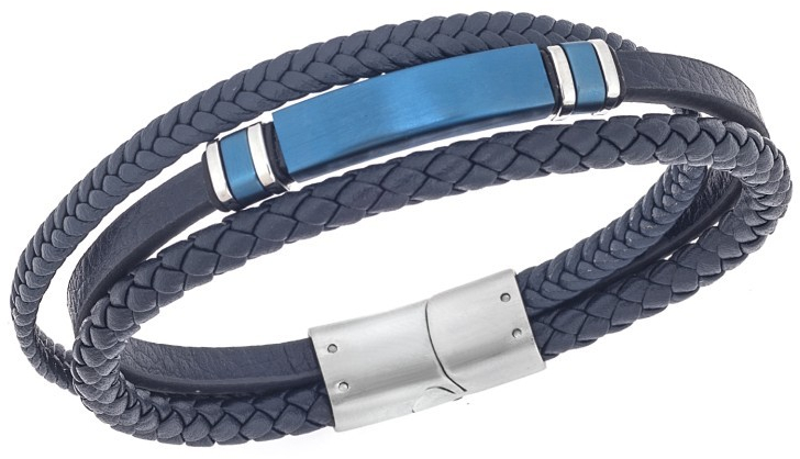 Βραχιόλι τριπλό Senza Men`s Steel, Blue Leather Strap, με μπλε ταυτότητα SSD5817SBL