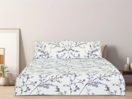 Κατωσέντονο Φανελένιο με Λάστιχο Purple Branches 100% Βαμβακερά Γαρύφαλλο 100-180x200+32cm