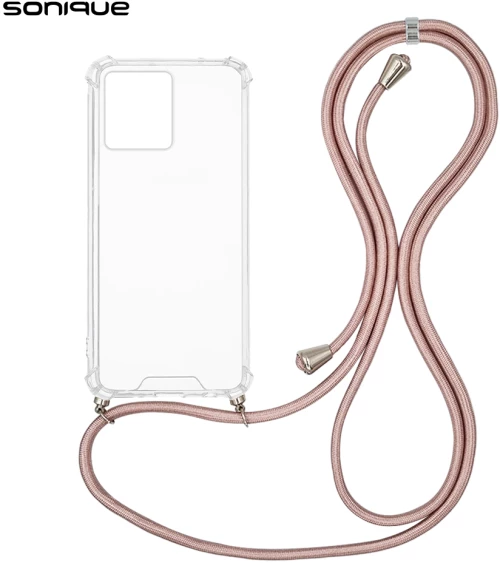 Θήκη Σιλικόνης με Κορδόνι Sonique Armor Clear Motorola Moto G84 5G Ροζ Χρυσό Σατινέ