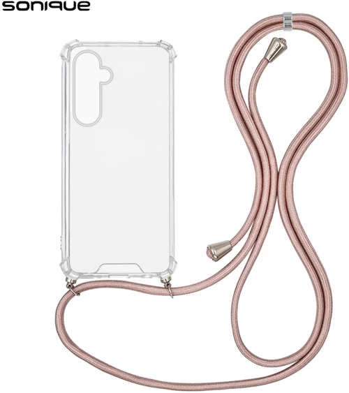 Θήκη Σιλικόνης με Κορδόνι Sonique Armor Clear Samsung Galaxy S24 FE Ροζ Χρυσό Σατινέ