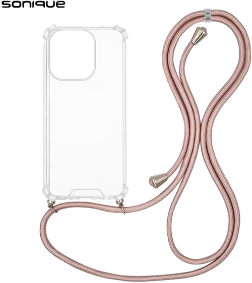 Θήκη Σιλικόνης με Κορδόνι Sonique Armor Clear Oppo A5 Pro 5G Ροζ Χρυσό Σατινέ
