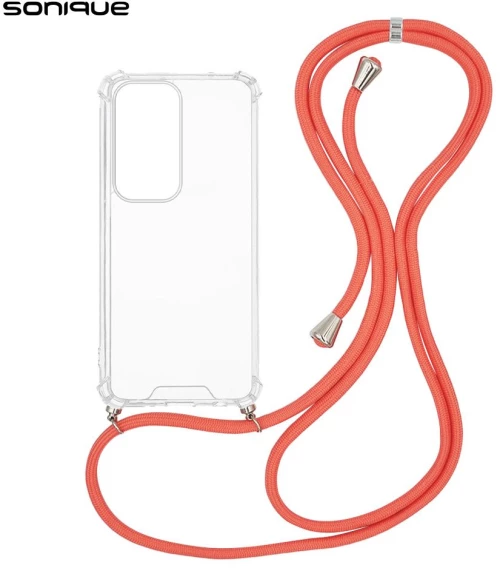 Θήκη Σιλικόνης με Κορδόνι Sonique Armor Clear Oppo Reno12 5G Κοραλλί