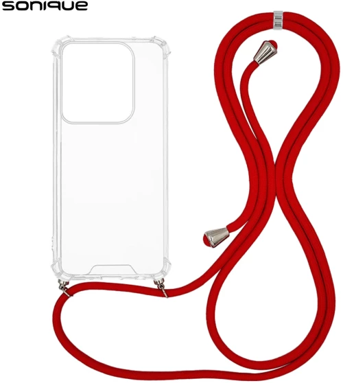 Θήκη Σιλικόνης με Κορδόνι Sonique Armor Clear Motorola Edge 50 Pro 5G Κόκκινο