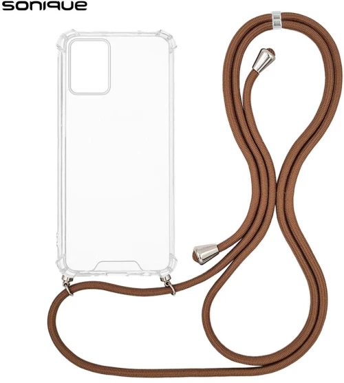Θήκη Σιλικόνης με Κορδόνι Sonique Armor Clear Motorola Edge 30 Neo 5G Καφέ