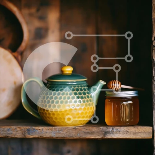 Intra Συλλεκτικό Ξύλινο Παζλ Plywood  4mm - Κεραμική τσαγιέρα και βάζο μελιού σε ξύλινο ράφι Σε Ξύλινο Κουτί - Διαστάσεις: 10x10 cm – 25 κομμάτια