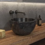 Νιπτήρας επικαθήμενος πέτρινος LEYLA Nero KARAG Ø40x20cm