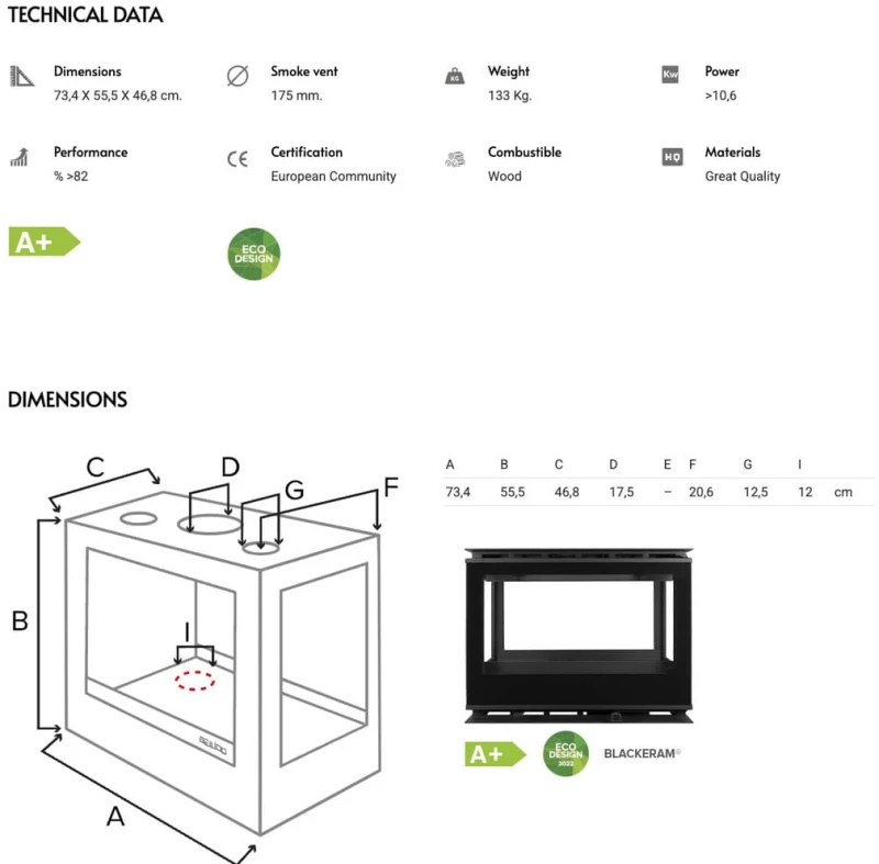 Bellido Llama Cristal 80 Vision 360  Ενεργειακό Τζάκι Ξύλου