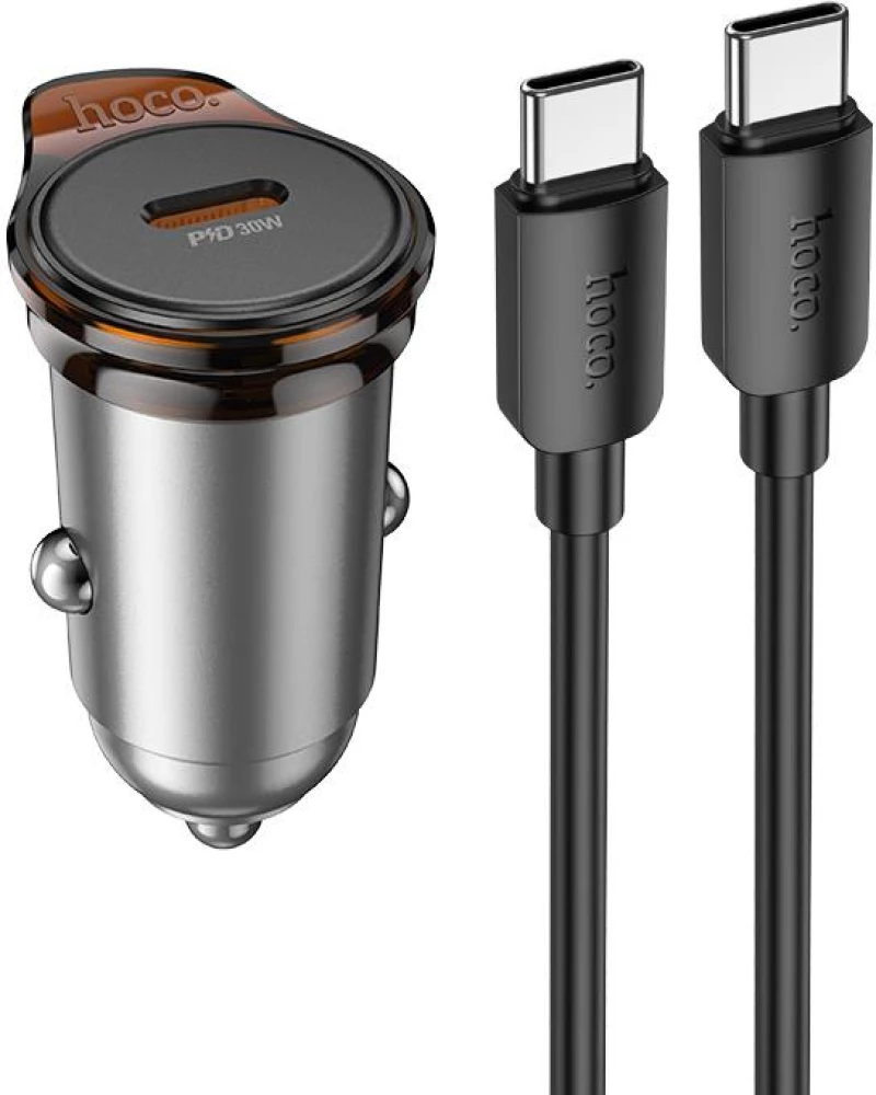 HOCO NZ16 ΦΟΡΤΙΣΤΗΣ ΑΥΤΟΚΙΝΗΤΟΥ, RIGOROUS PD30W, 1 ΘΥΡΑ , ΚΑΛΩΔΙΟ TYPE-C TO TYPE-C, ΓΚΡΙ