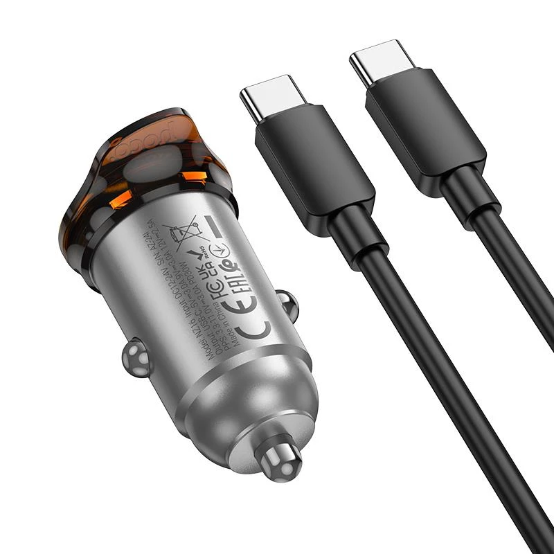 HOCO NZ16 ΦΟΡΤΙΣΤΗΣ ΑΥΤΟΚΙΝΗΤΟΥ, RIGOROUS PD30W, 1 ΘΥΡΑ , ΚΑΛΩΔΙΟ TYPE-C TO TYPE-C, ΓΚΡΙ