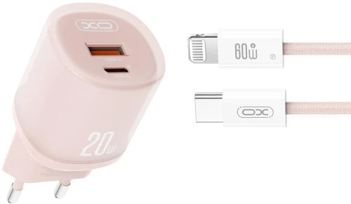 XO L144 ΦΟΡΤΙΣΤΗΣ 20W, 2 ΘΥΡΕΣ, ΜΕ ΚΑΛΩΔΙΟ LIGHTNING, ΡΟΖ