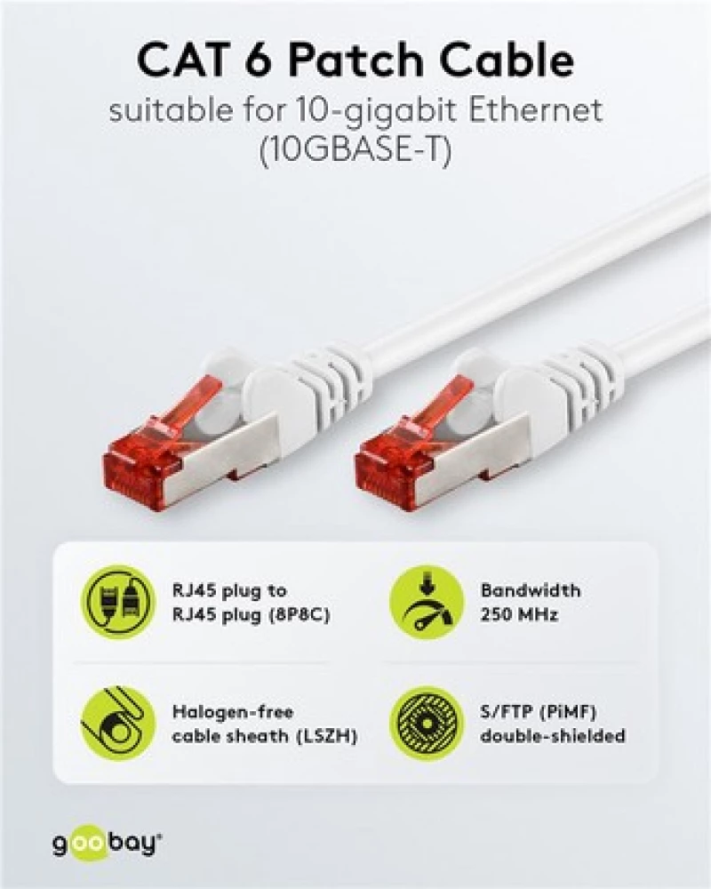 GOOBAY καλώδιο δικτύου 93509, CAT 6 S/FTP, copper, 250MHz, 5m, λευκό