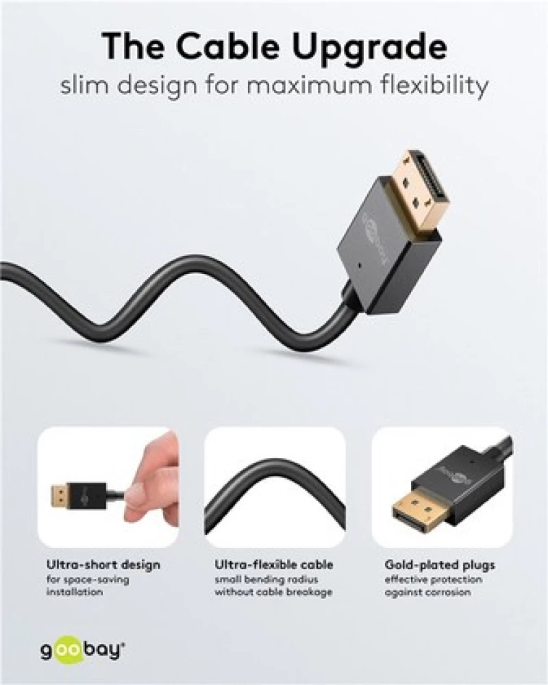 GOOBAY καλώδιο DisplayPort 77442, 8K/120Hz, 40 Gbps, 1m, μαύρο