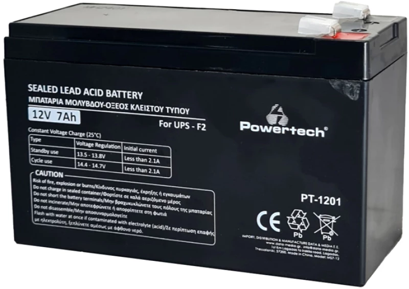 POWERTECH μπαταρία μολύβδου PT-1201 για UPS, 12V 7Ah, F2 - 5210131086711