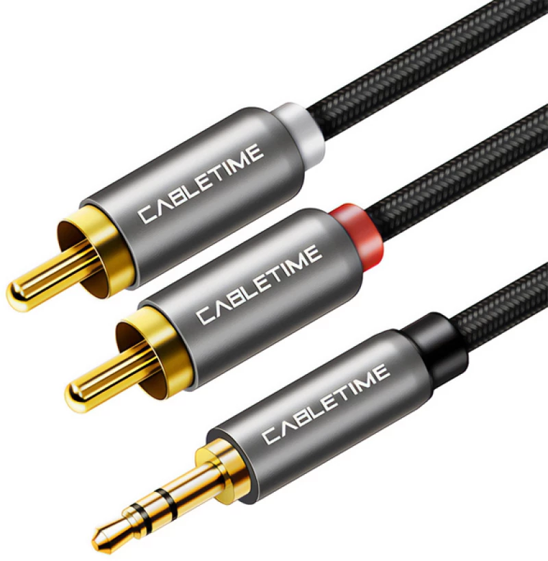 CABLETIME καλώδιο ήχου 3.5mm σε 2x RCA CT-P12G, 1.8m, μαύρο - 5210131039328