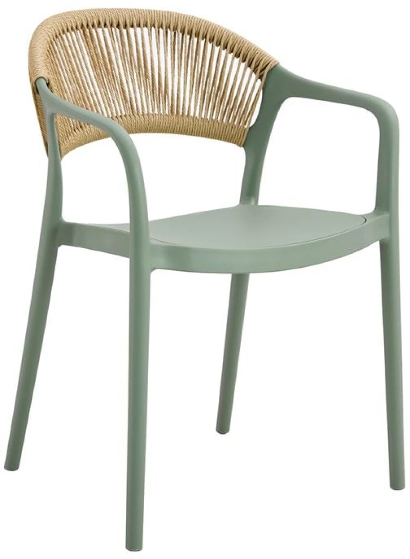 DONNA Πολυθρόνα-Pro Στοιβαζόμενη, PP-UV Πράσινο, Rope Wicker Φυσικό