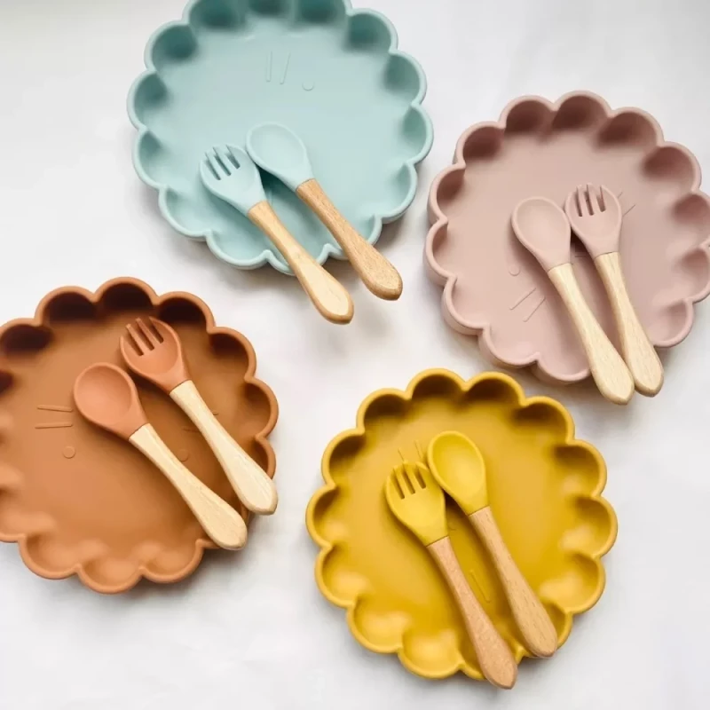 Les Petits Citrons Βρεφικό Σετ Γεύματος Lion Light Blue | Σετ Σιλικόνης με Πιάτο, Κουτάλι, Πιρούνι