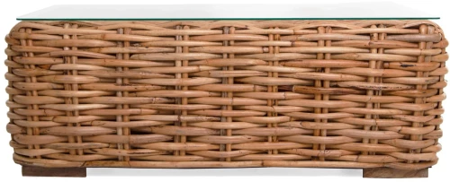 Cirebon τραπεζάκι με σκελετό από φυσικό ρατάν σε φυσική απόχρωση με γυάλινη επιφάνεια 110x60x40 εκ