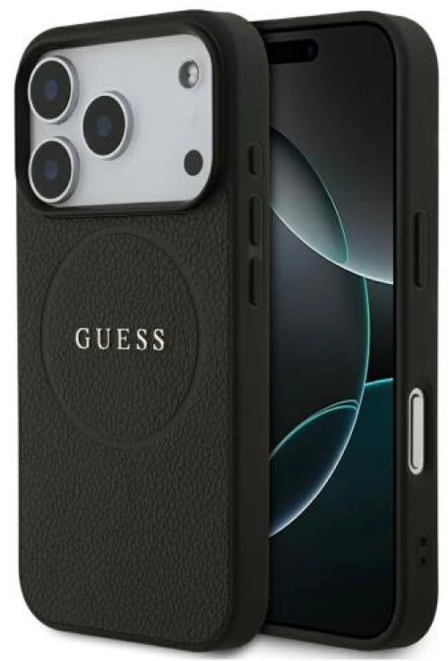 Θήκη PU Guess MagSafe Apple iPhone 17 Pro Max Grained Gold Ring Μαύρο