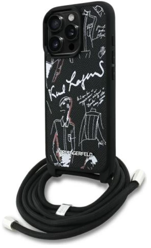 Θήκη Δερμάτινη Karl Lagerfeld Magsafe Apple iPhone 16 Pro Saffiano Crossbody Μαύρο