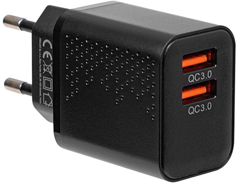 Blow DM-76-024 Φορτιστής με υποδοχή USBx2 QC 3.0 18W
 μαύρο