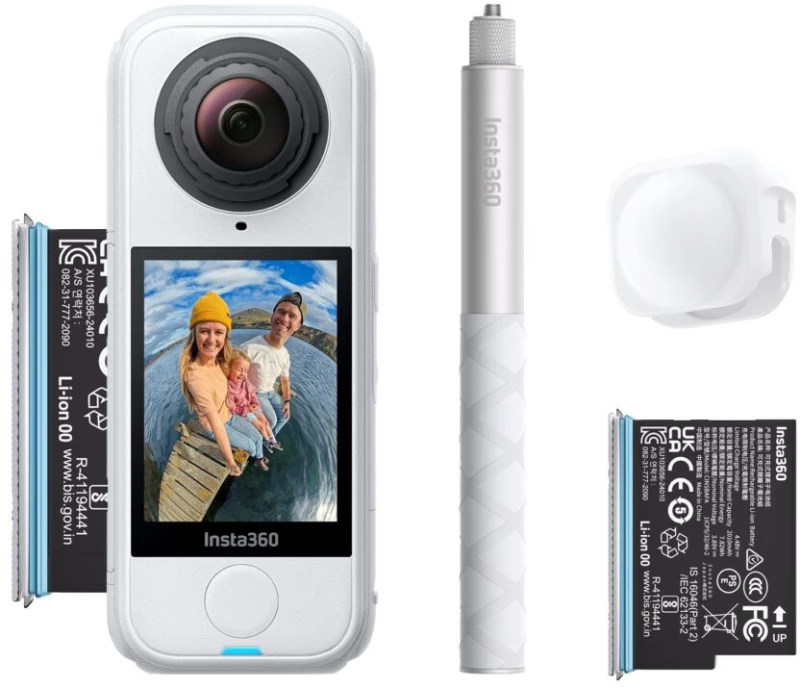Insta360 X4 Air Starter Bundle White - Lightweight 8K 360 AI Act Cam Selfie stick,2xbattery,lens cap