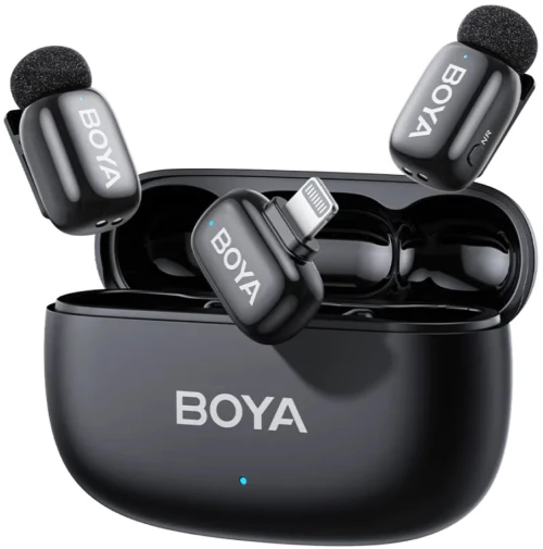 BOYA mini 2 iPhone Lightning - 2,4GHz 2mic Wireless AI-ANC Mic w. Charging Box Mono/stereo/safety-tr