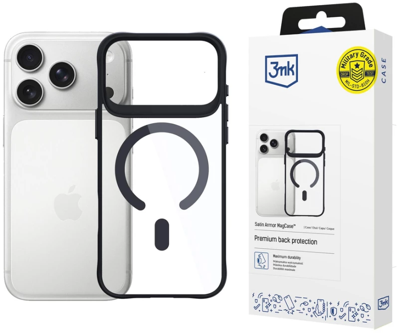 3mk Satin Armor MagCase for iPhone 17 Pro - Transparent Black