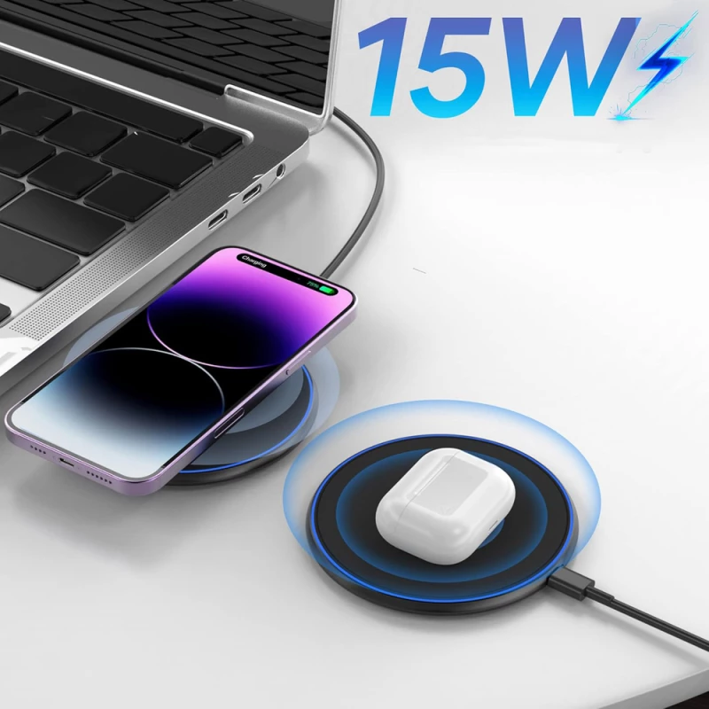 Wozinsky WLI-01Y 15W Qi Inductive Charger with USB-C Cable - Black