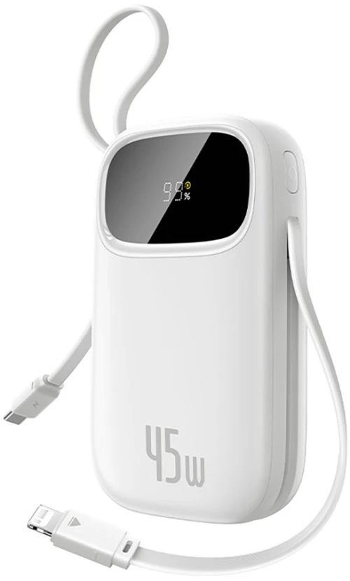 Baseus EnerFill FC31 20000mAh 45W Powerbank with Digital Display and 2 Built-in Cables (USB-C + Lightning) - White