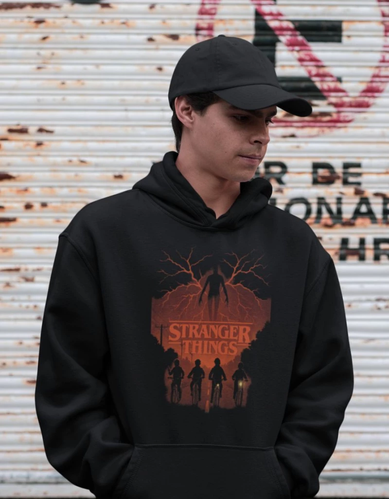 Stranger Things Night Riders Φούτερ με Κουκούλα - BLACK