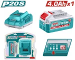 Επαγγελματικό σετ μπαταρία 20V / 4Ah & φορτιστής TOTAL TFBCPK1012