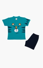 Πυτζάμα Βρεφική Καλοκαιρινή Minerva Tiger Roar Πετρόλ No 2 61945-779