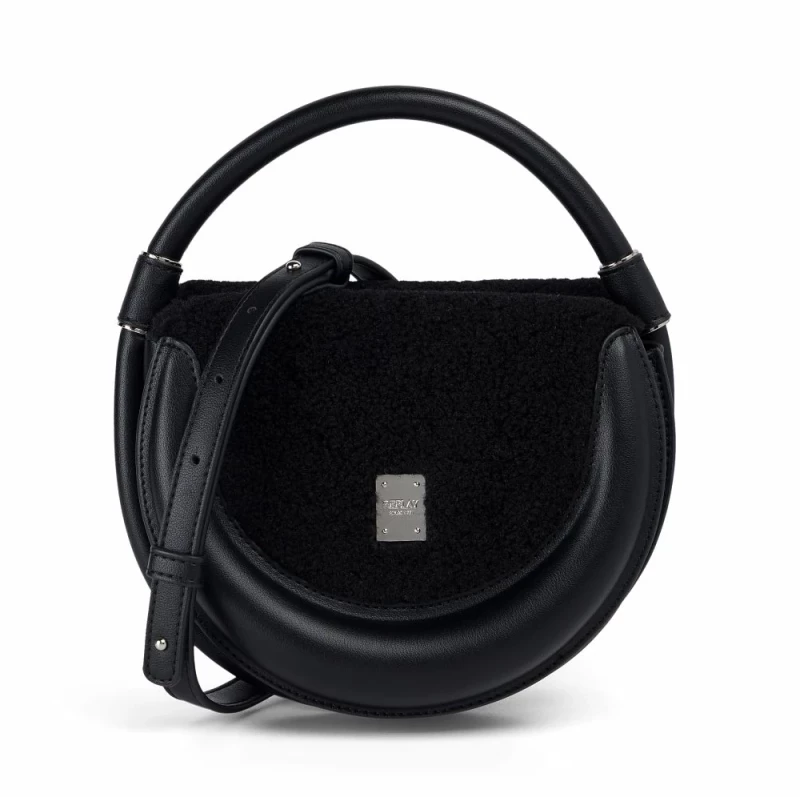 REPLAY WOMAN BAG FAUX FUR BAG BLACK
