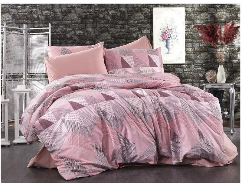 Σετ Σεντόνια Υπέρδιπλα 4 Τεμαχίων Dimcol Geometrical 331 Pink-Salmon 220x240