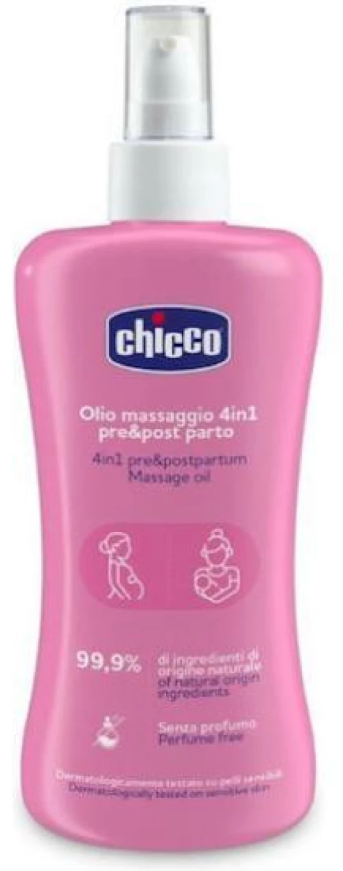 CHICCO Massage Oil Λάδι Για Μασάζ 4 Σε 1 Για Πριν & Μετά Τη Γέννα Με Φυσικά Συστατικά & Χωρίς Άρωμα, 200ml