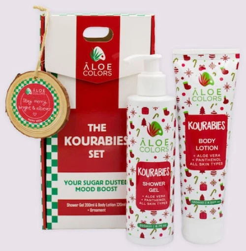 ALOE COLORS Promo Xmas The Kourabies Set Kourabies Shower Gel Αφρόλουτρο Σώματος 200ml & Body Lotion Ενυδατικό Γαλάκτωμα Σώματος 120ml & Δώρο Χριστουγεννιάτικο Στολίδι