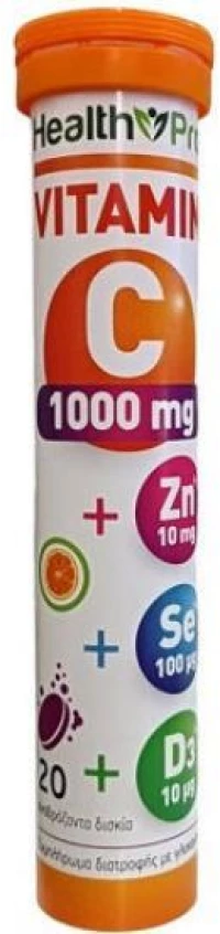 HEALTH PRO Vitamin C 1000 + Zinc + Selenium + D3 Συμπλήρωμα για Ενίσχυση Ανοσοποιητικού, 20 Αναβράζοντα Δισκία