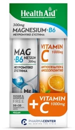 Health Aid Promo Pack Magnesium + B6, 20tabs & Vitamin C 1000mg, 20tabs, 1σετ