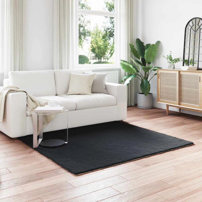 vidaXL Χαλιά Ψεύτικου Κουνελιού Olite Μαύρο 160 x 160 cm Πολυεστέρας
