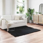 vidaXL Ψεύτικο Δέρμα Προβάτου Χαλί Tafalla Μαύρο 160 x 160 cm