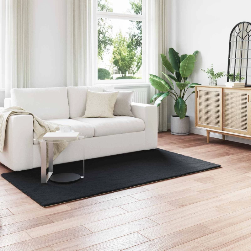 vidaXL Χαλιά Ψεύτικου Κουνελιού Olite Μαύρο 100 x 200 cm Πολυεστέρας