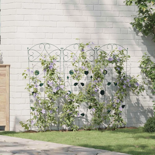 vidaXL Φράχτης Κήπου Καφασωτά 3 pcs Πράσινο 112 x 40 εκ Ατσάλι