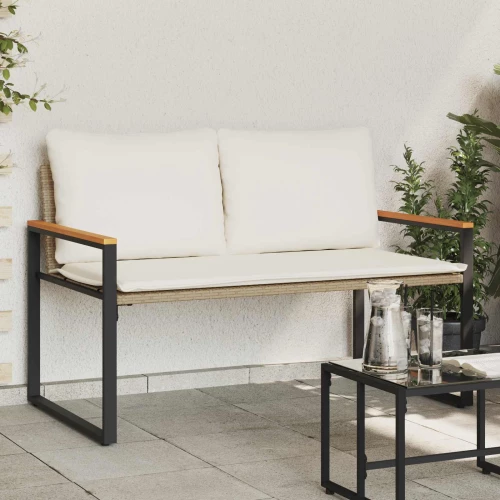 vidaXL παγκάκι με μαξιλάρι Μπεζ και Κρέμ 115 x 65 x 72 εκ. Ρατάν