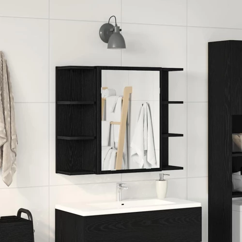 vidaXL Ντουλάπα Καθρέφτη με ράφι Μαύρη Οξυά 80 x 20,5 x 64 εκ
